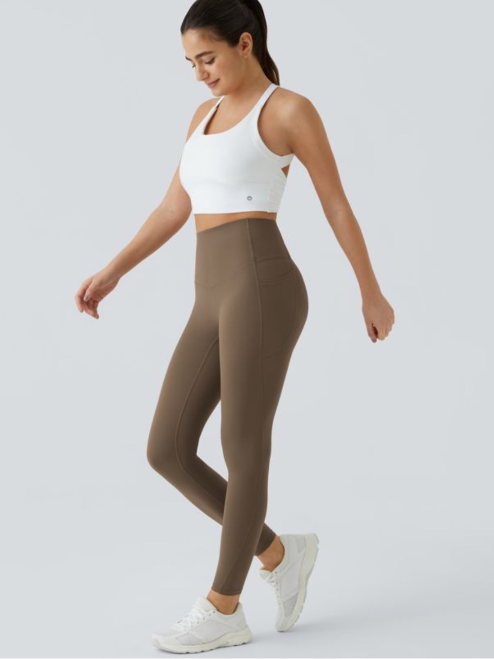 HALARA High-Waist Tummy Sculpting Control Capri Brown Leggings UltraSculpt